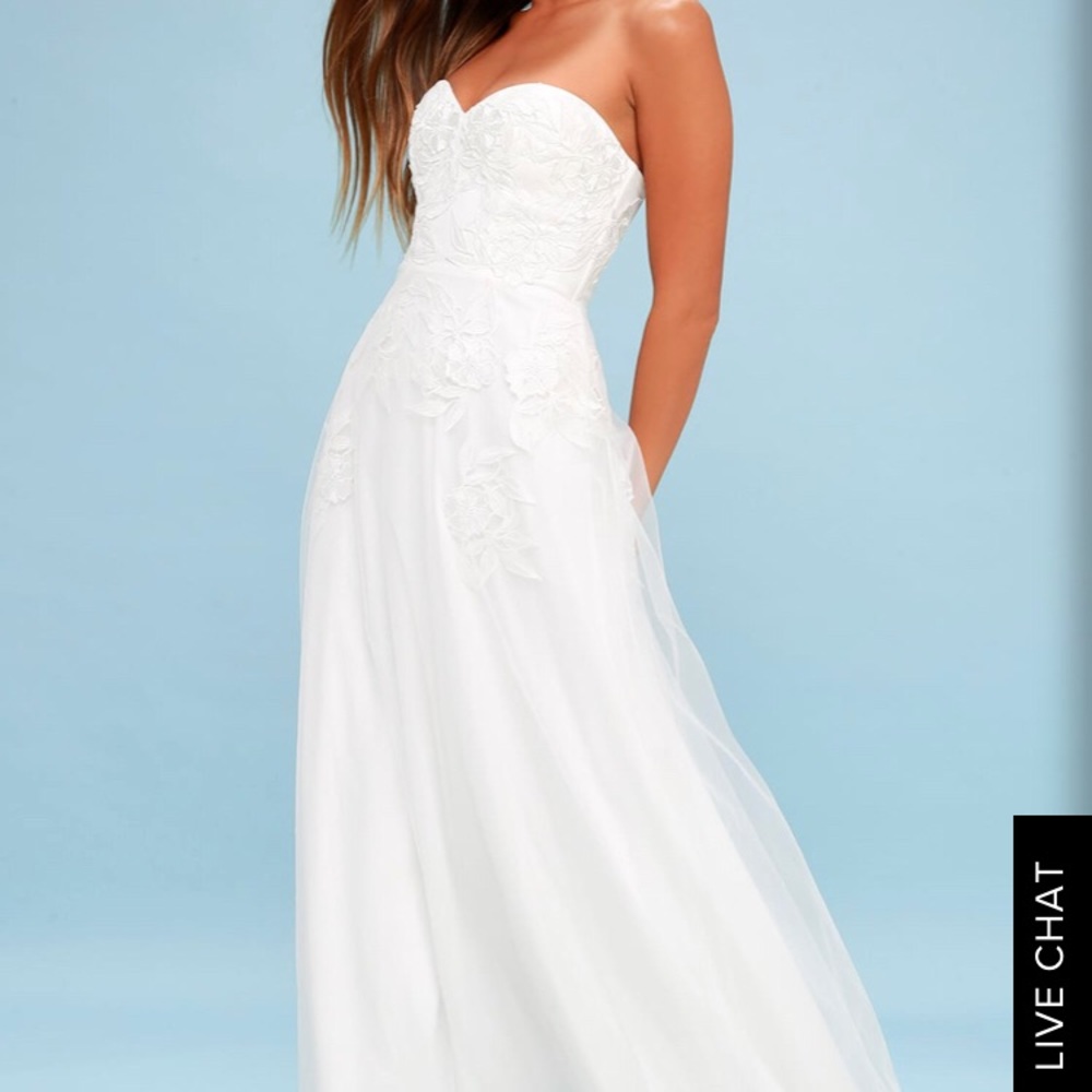 White Embroidered Strapless Maxi Dress